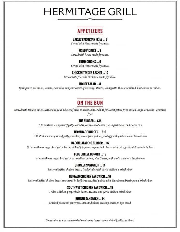 Hermitage Grill Menu